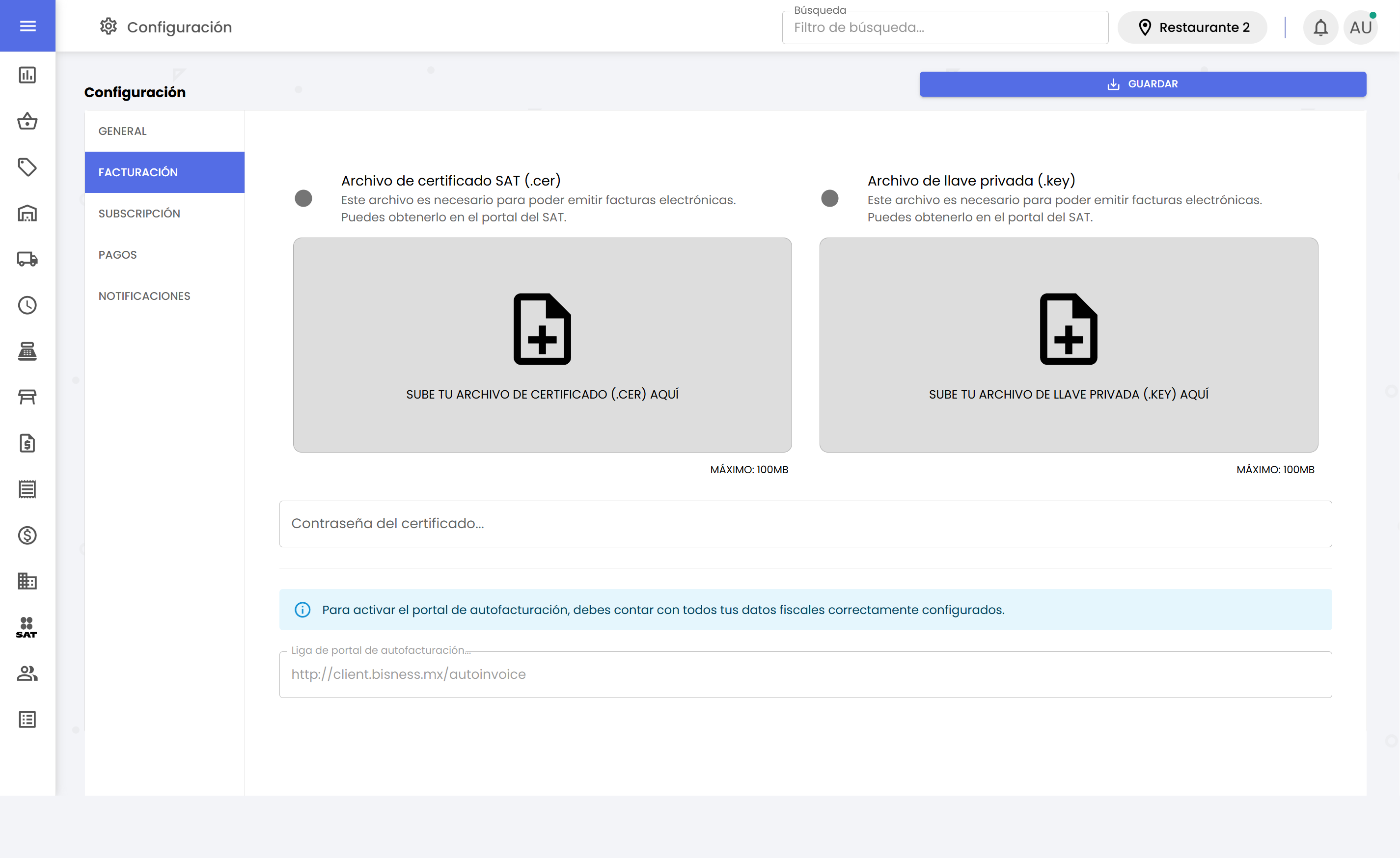 Configuración de facturación